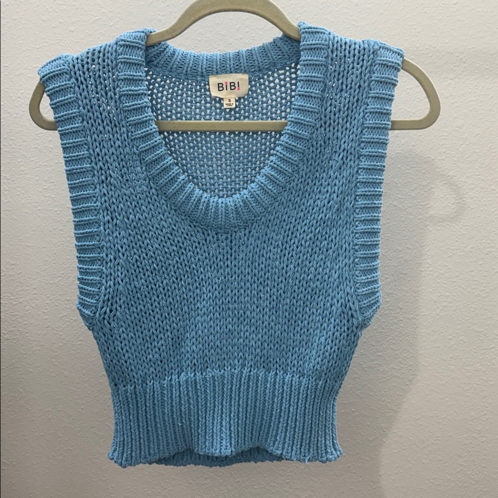 BiBi Sky Blue Sleeveless Cropped Sweater Top